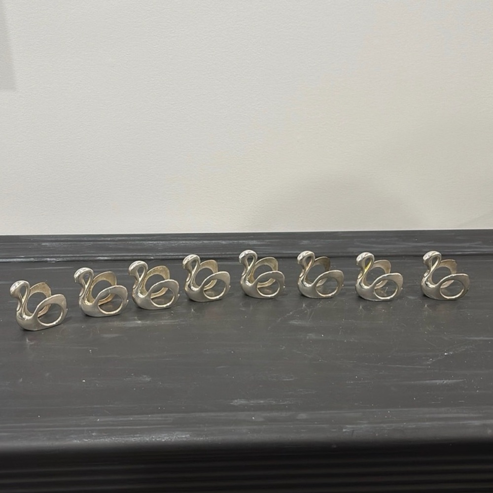 Silver Swan Shaped Napkin Rings Set of 8 vintage